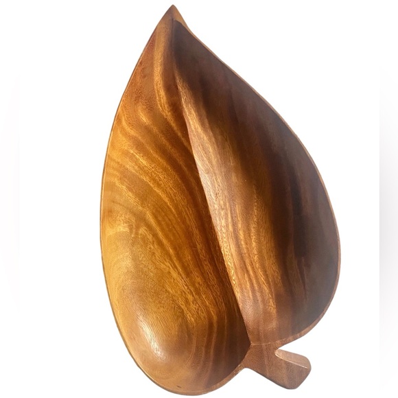 HUGE Philippines Monkey Pod Wood Leaf Shape Bowl, nuts, fruit, candy Vintage MCM - Picture 3 of 5